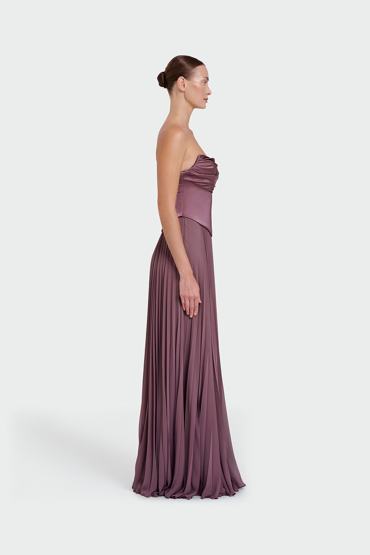 Strapless Draped Pleated Skirt Long Evening Dress