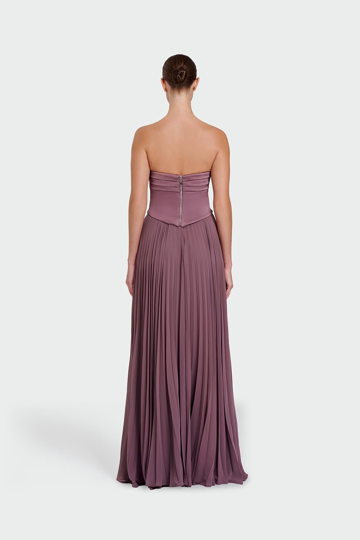 Strapless Draped Pleated Skirt Long Evening Dress