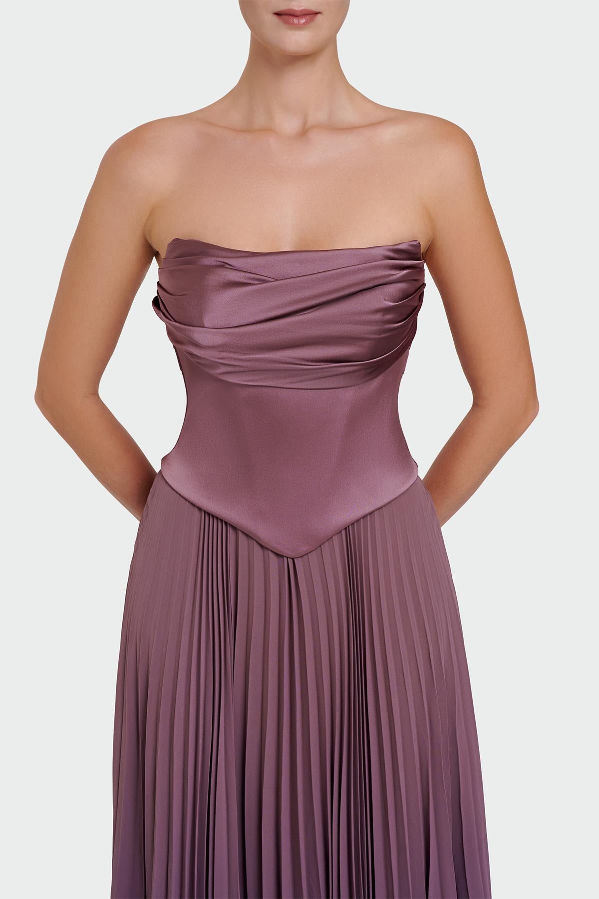 Strapless Draped Pleated Skirt Long Evening Dress