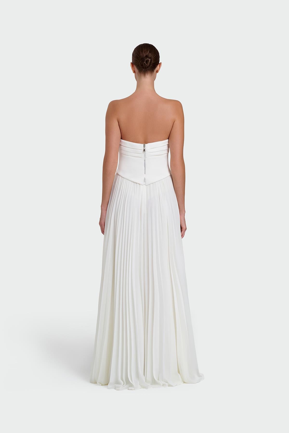 Strapless Draped Pleated Skirt Long Evening Dress