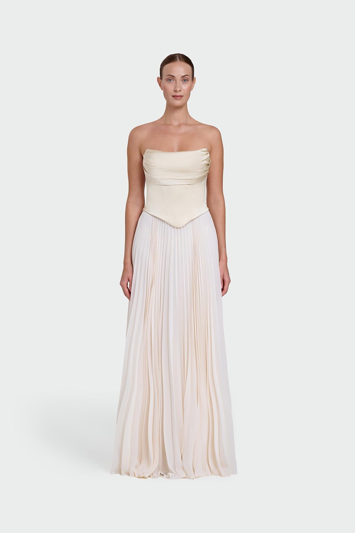 Strapless Draped Pleated Skirt Long Evening Dress