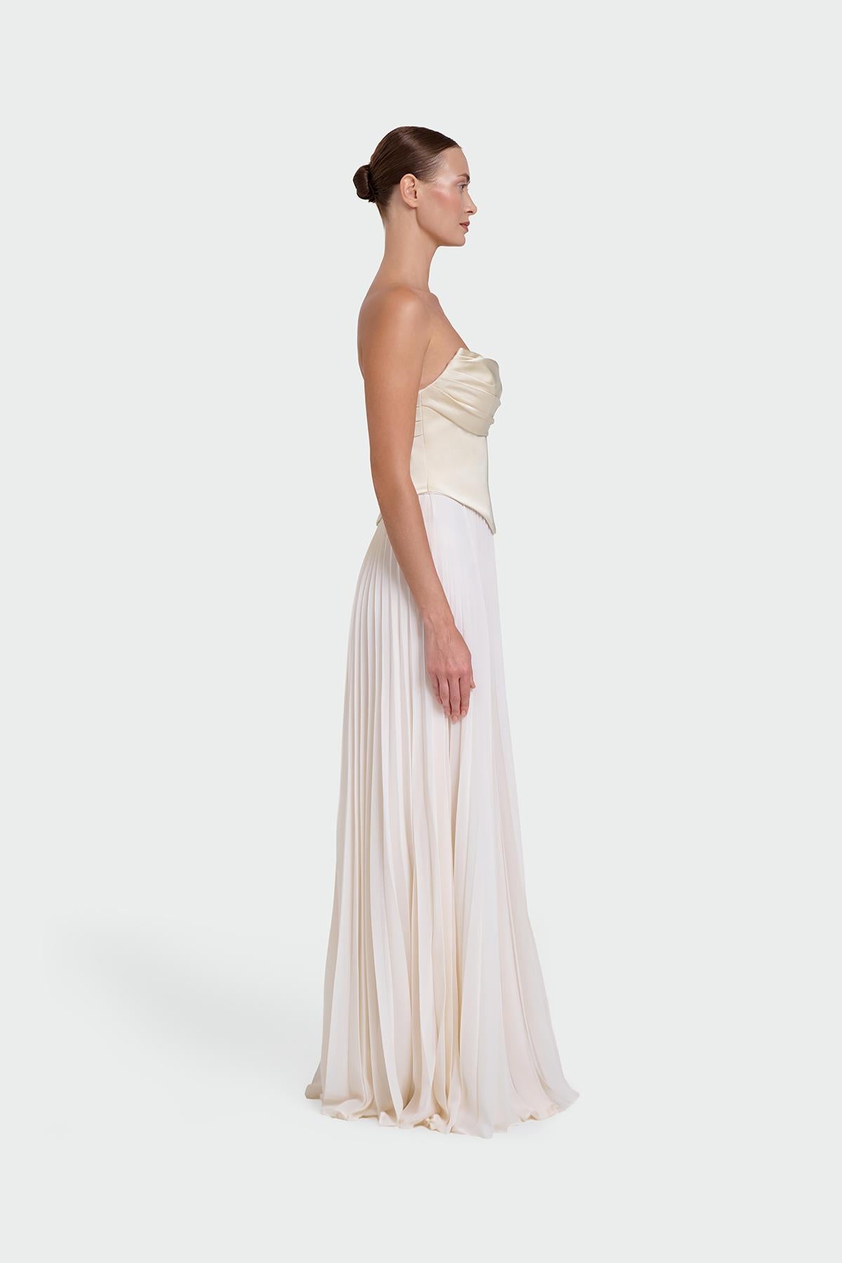 Strapless Draped Pleated Skirt Long Evening Dress