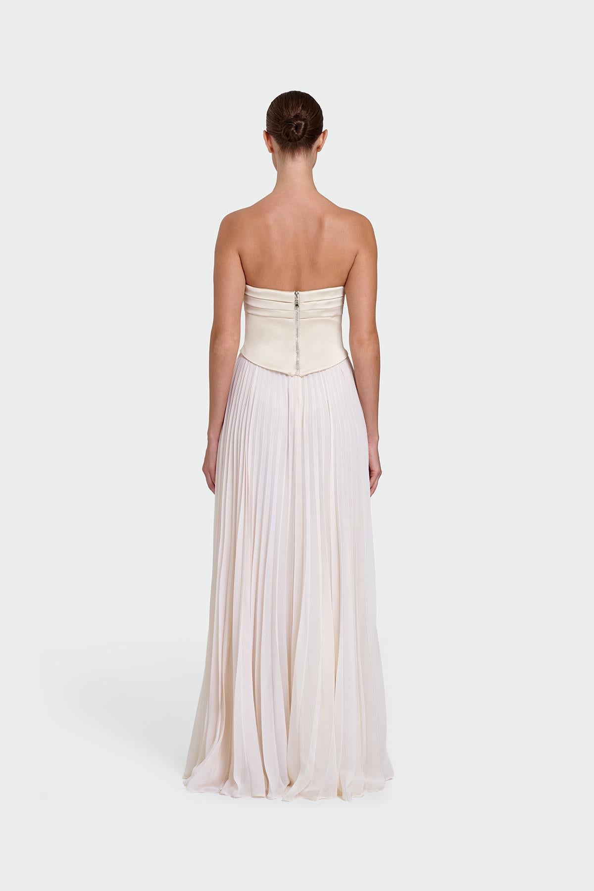 Strapless Draped Pleated Skirt Long Evening Dress