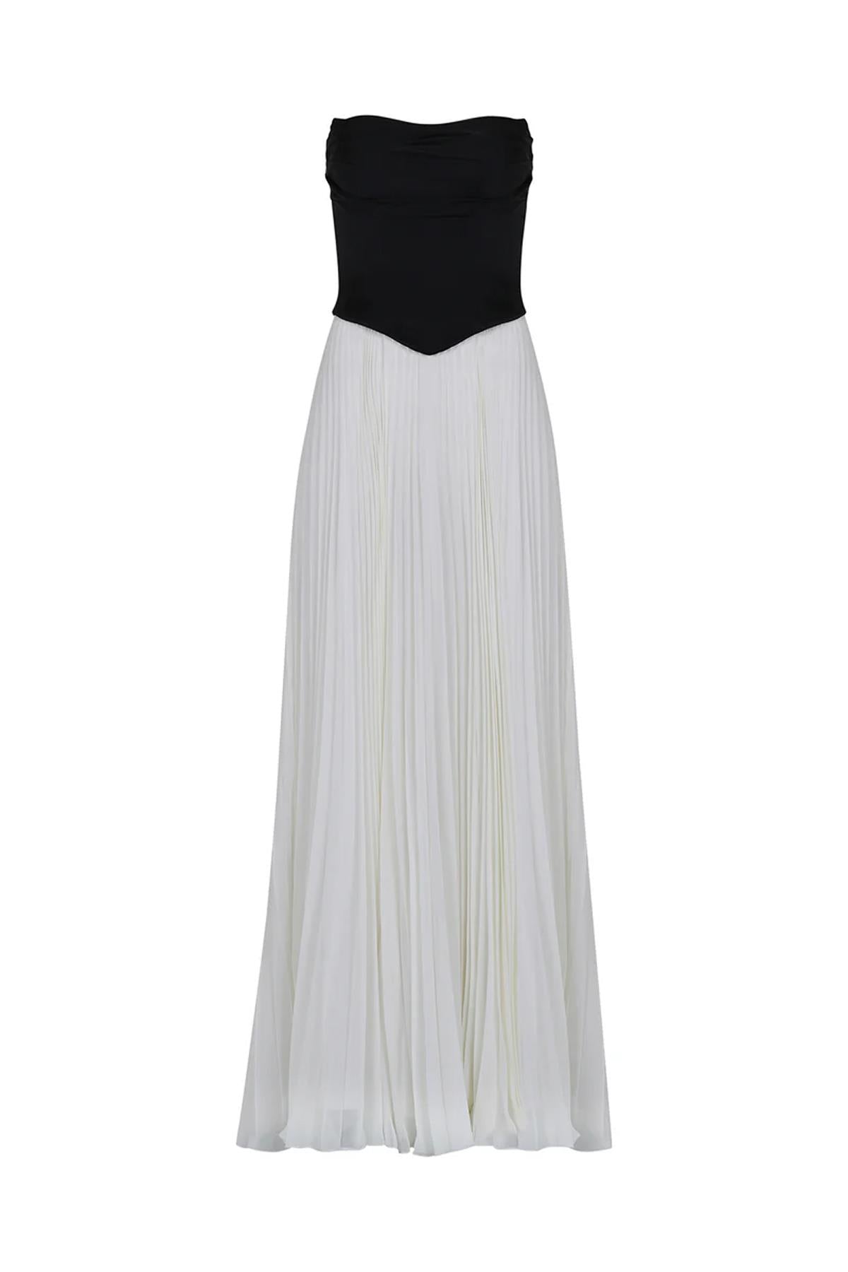 Strapless Draped Pleated Skirt Long Evening Dress