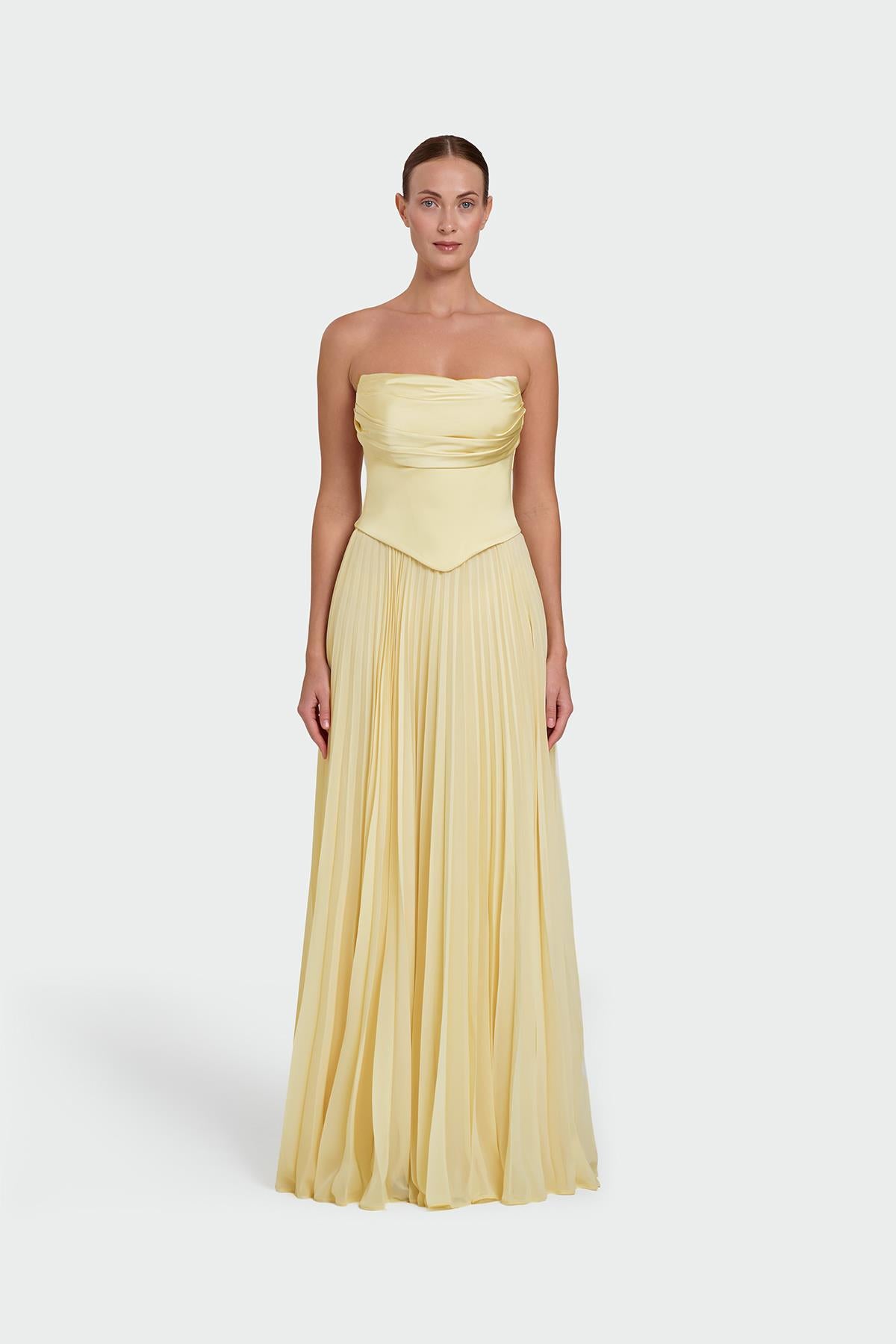 Strapless Draped Pleated Skirt Long Evening Dress