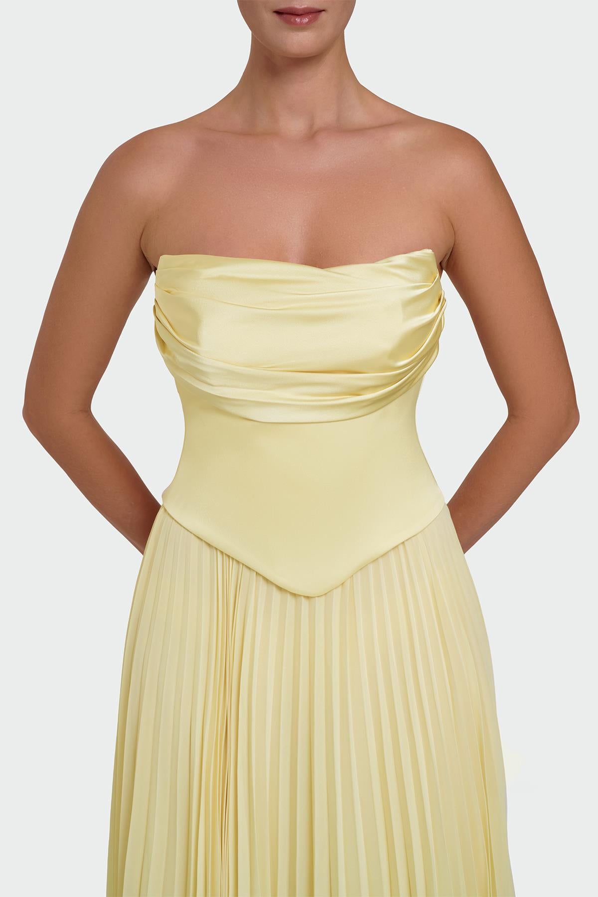 Strapless Draped Pleated Skirt Long Evening Dress