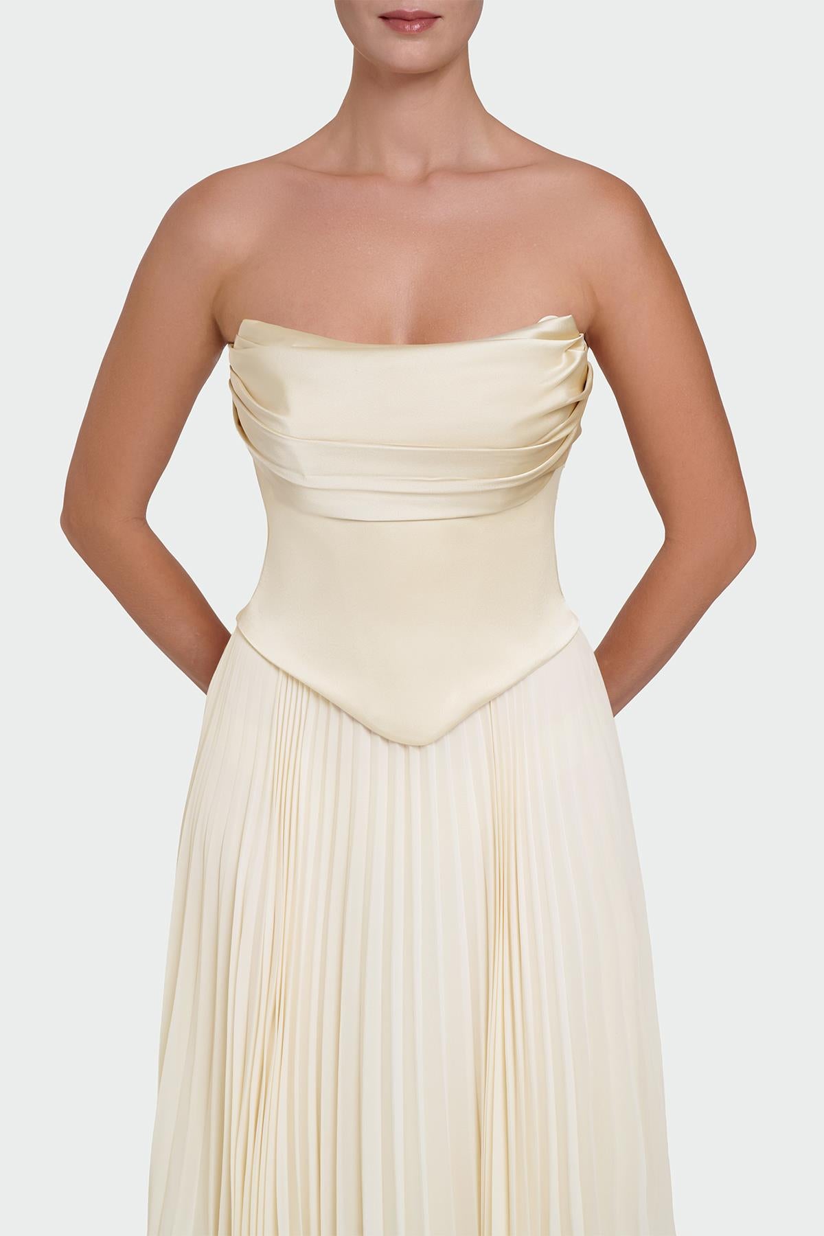 Strapless Draped Pleated Skirt Long Evening Dress