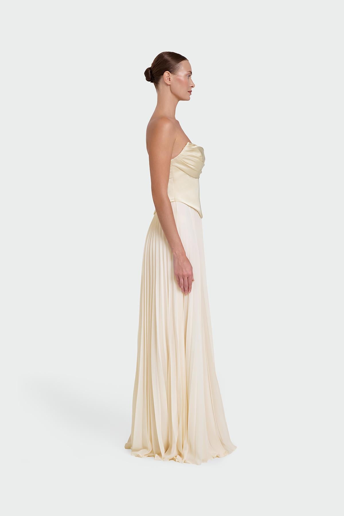 Strapless Draped Pleated Skirt Long Evening Dress