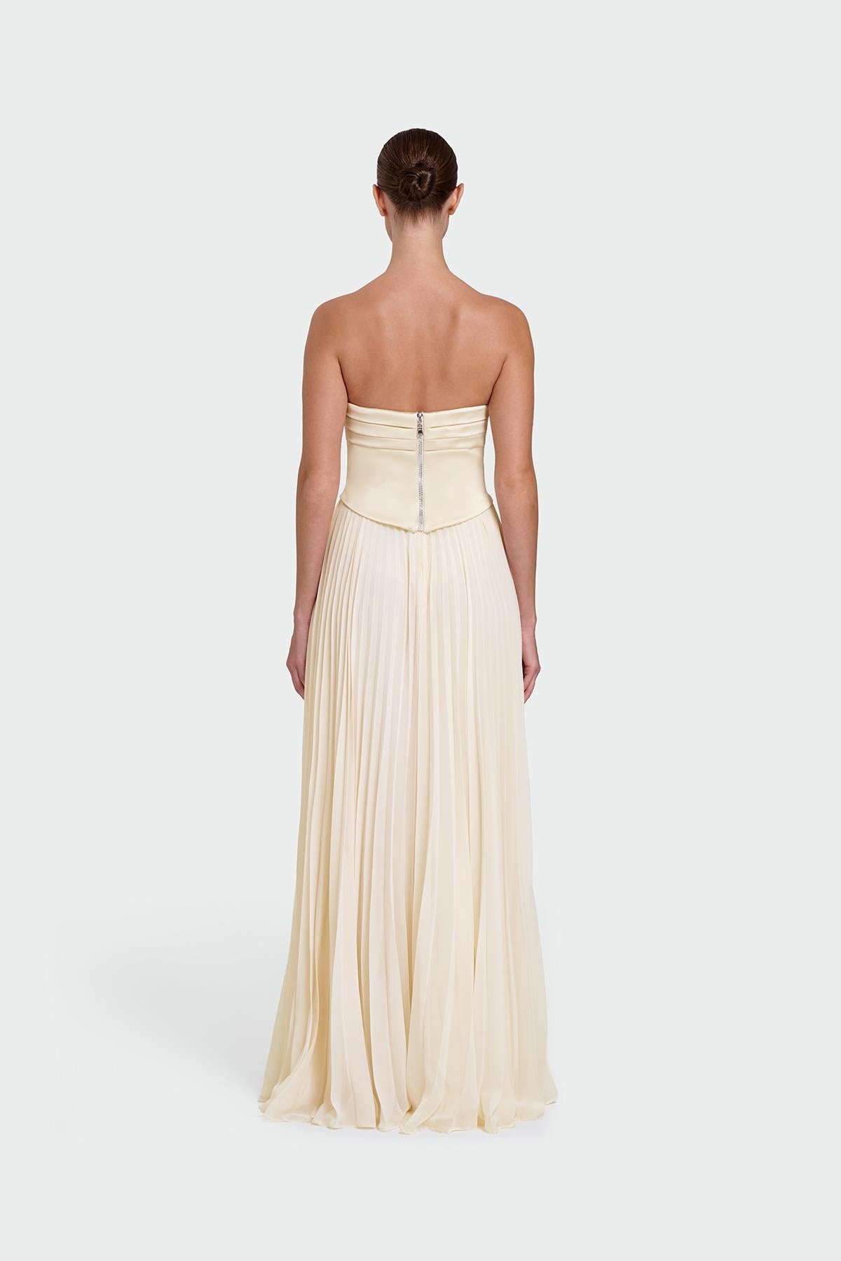 Strapless Draped Pleated Skirt Long Evening Dress