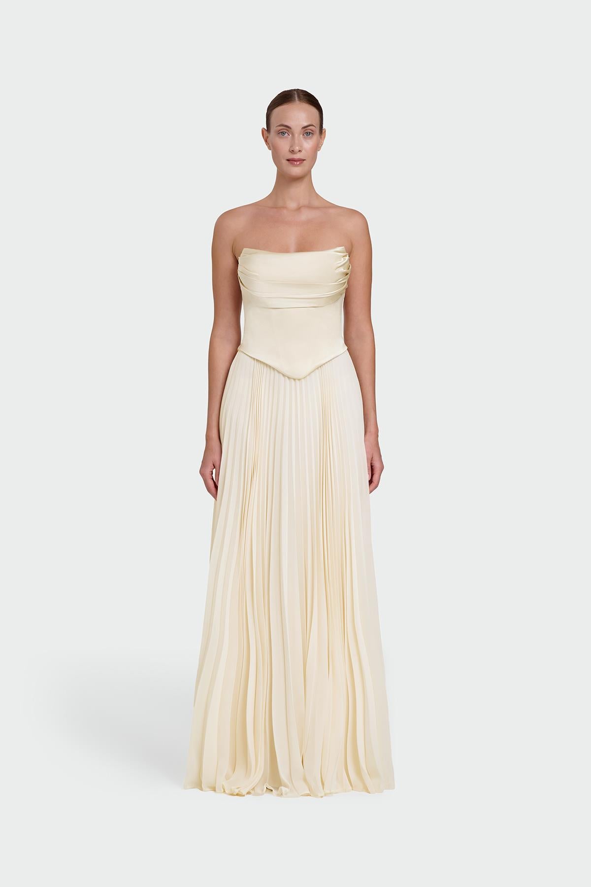 Strapless Draped Pleated Skirt Long Evening Dress