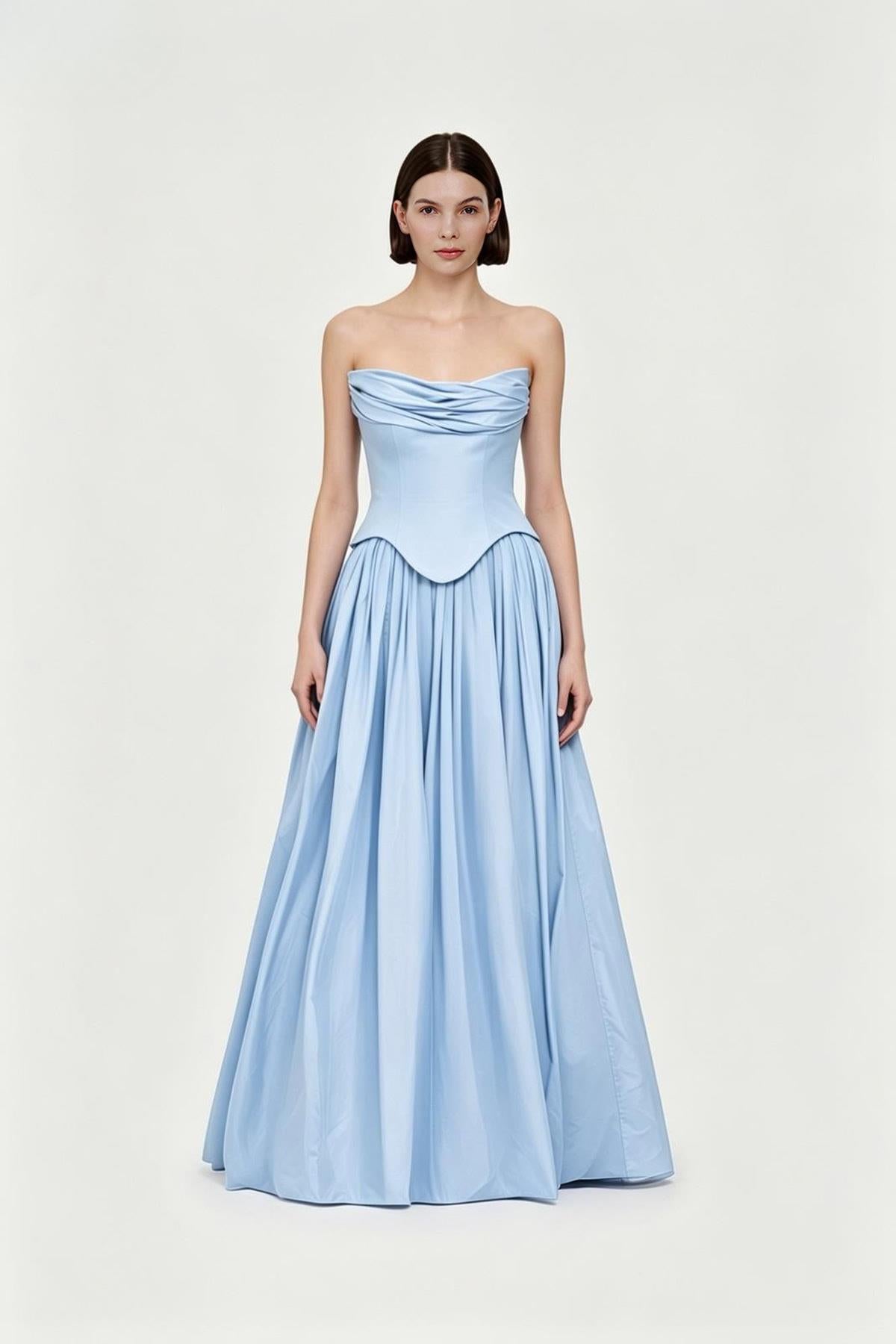 Strapless Draped Corset Detailed Evening Dress