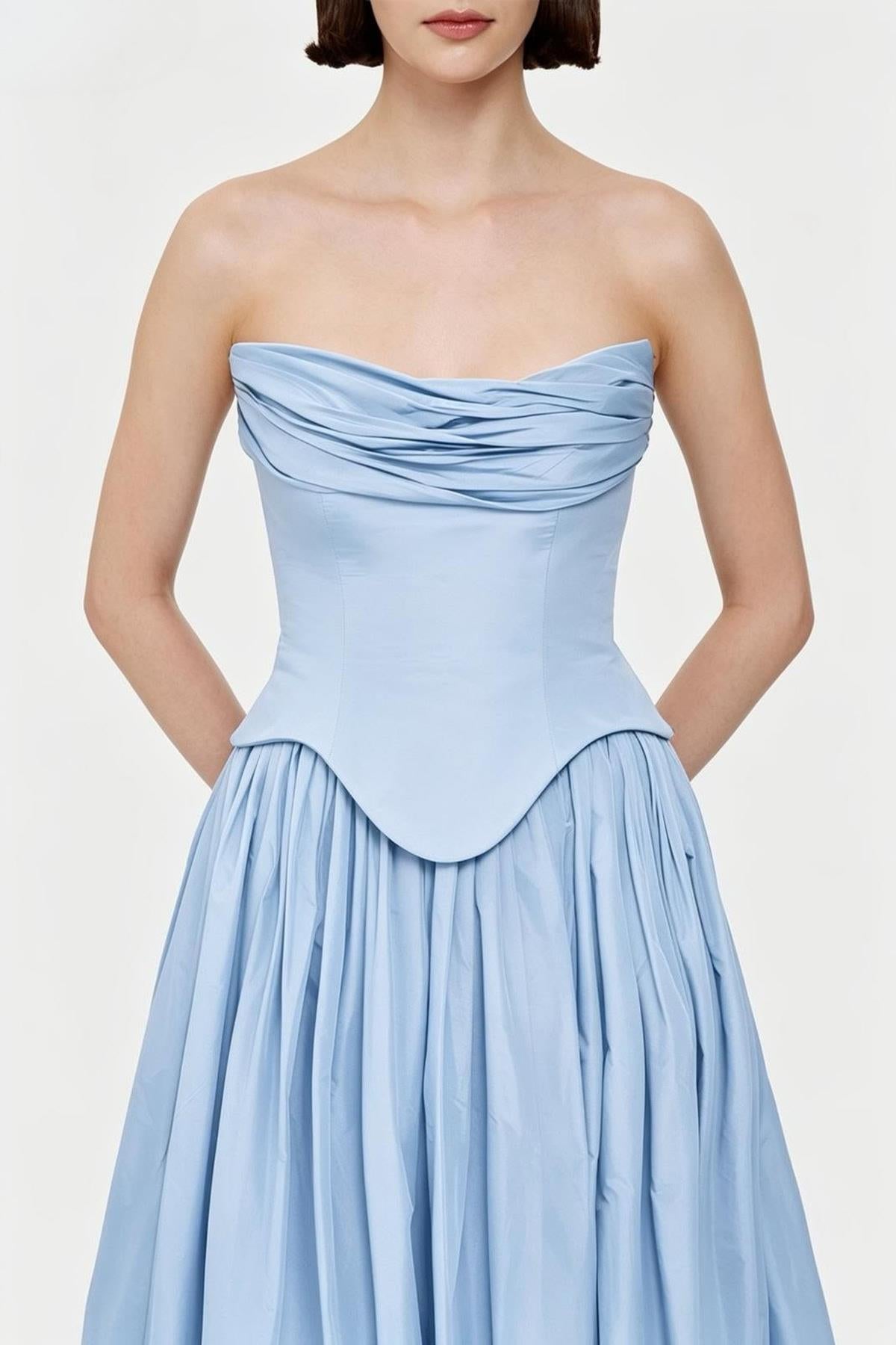 Strapless Draped Corset Detailed Evening Dress