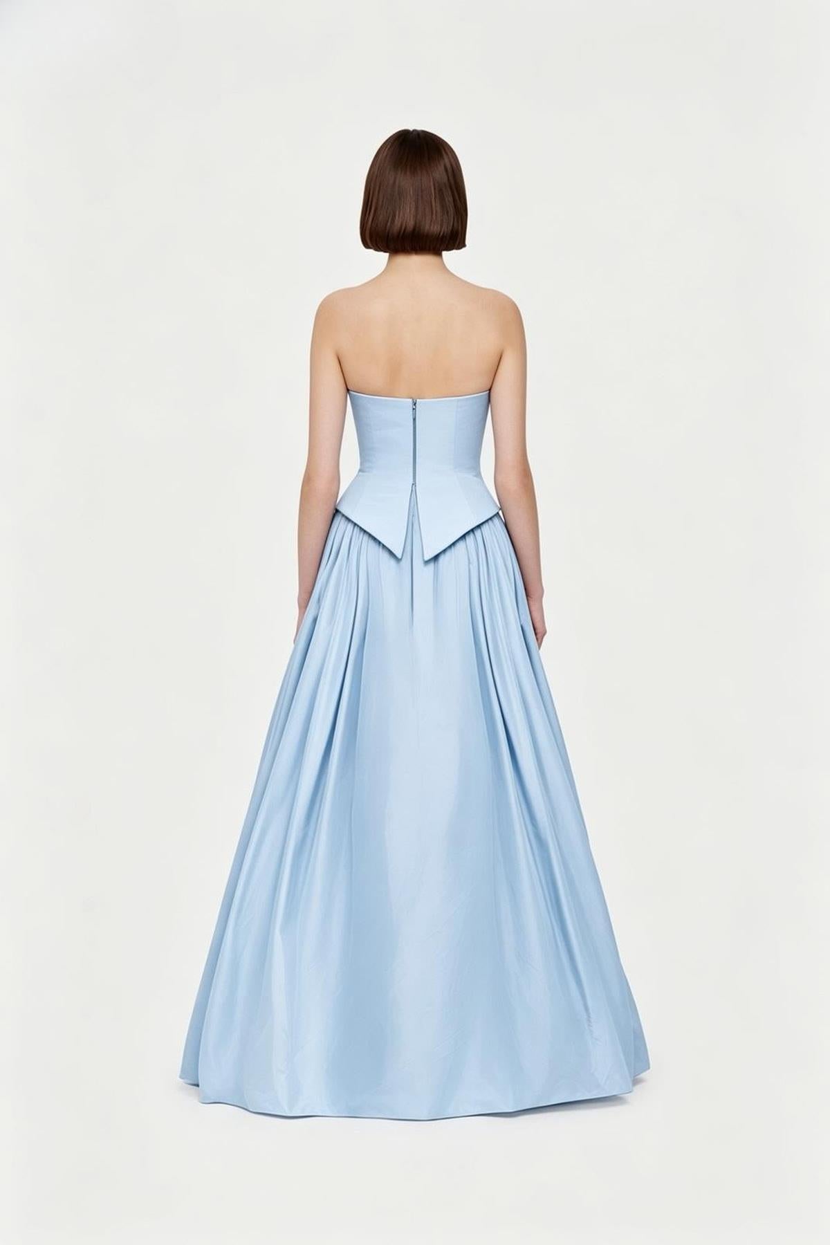Strapless Draped Corset Detailed Evening Dress