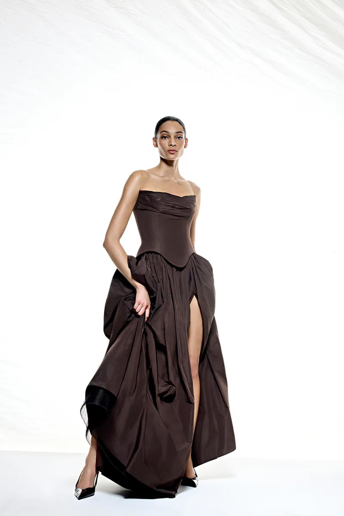 Strapless Draped Corset Detailed Evening Dress