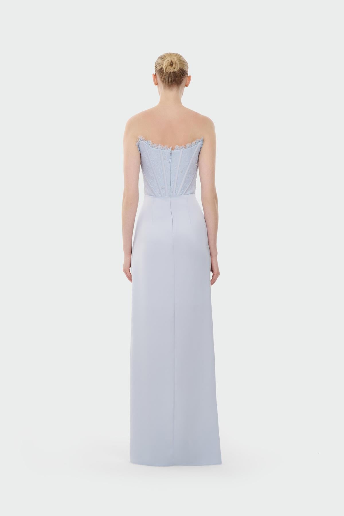 Strapless Draped Slit Evening Gown