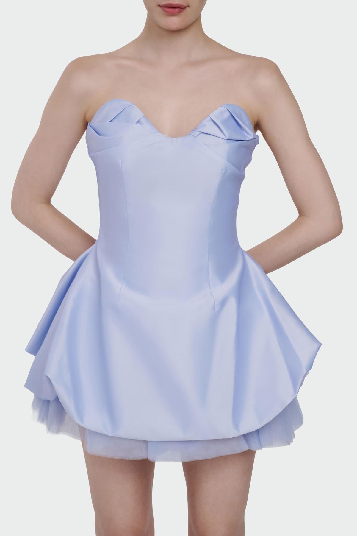 Strapless Sweetheart Neckline Tulle Detail Mini Evening Dress