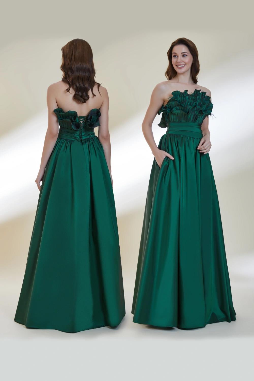 Kenzel Strapless Layered A-Line Evening Dress with Bodice | Eser Giyim