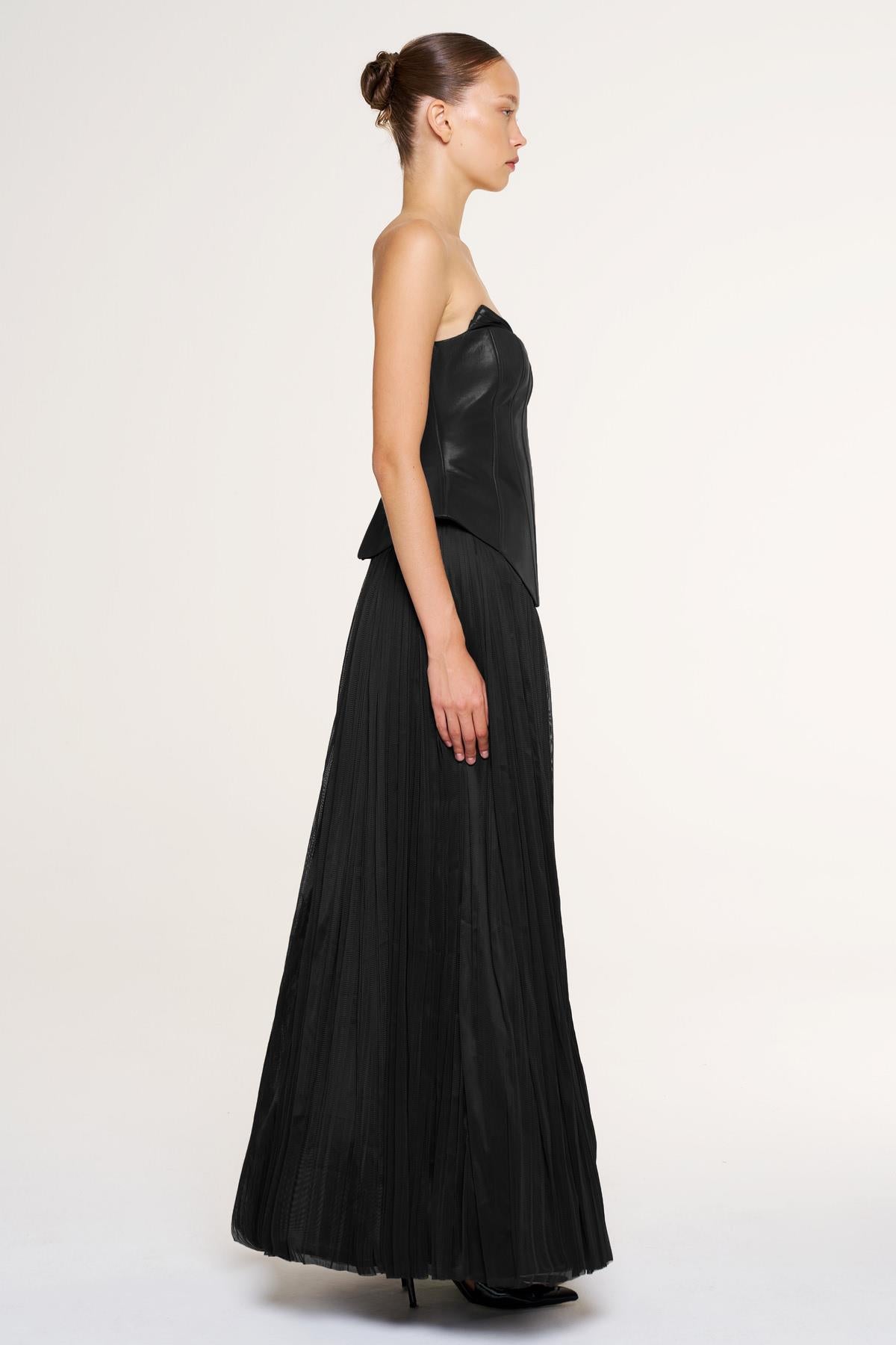 Strapless Corset Pleated Long Evening Gown Suit