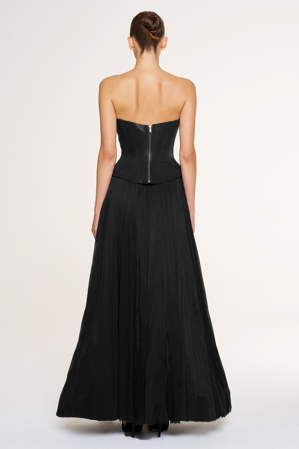 Strapless Corset Pleated Long Evening Gown Suit
