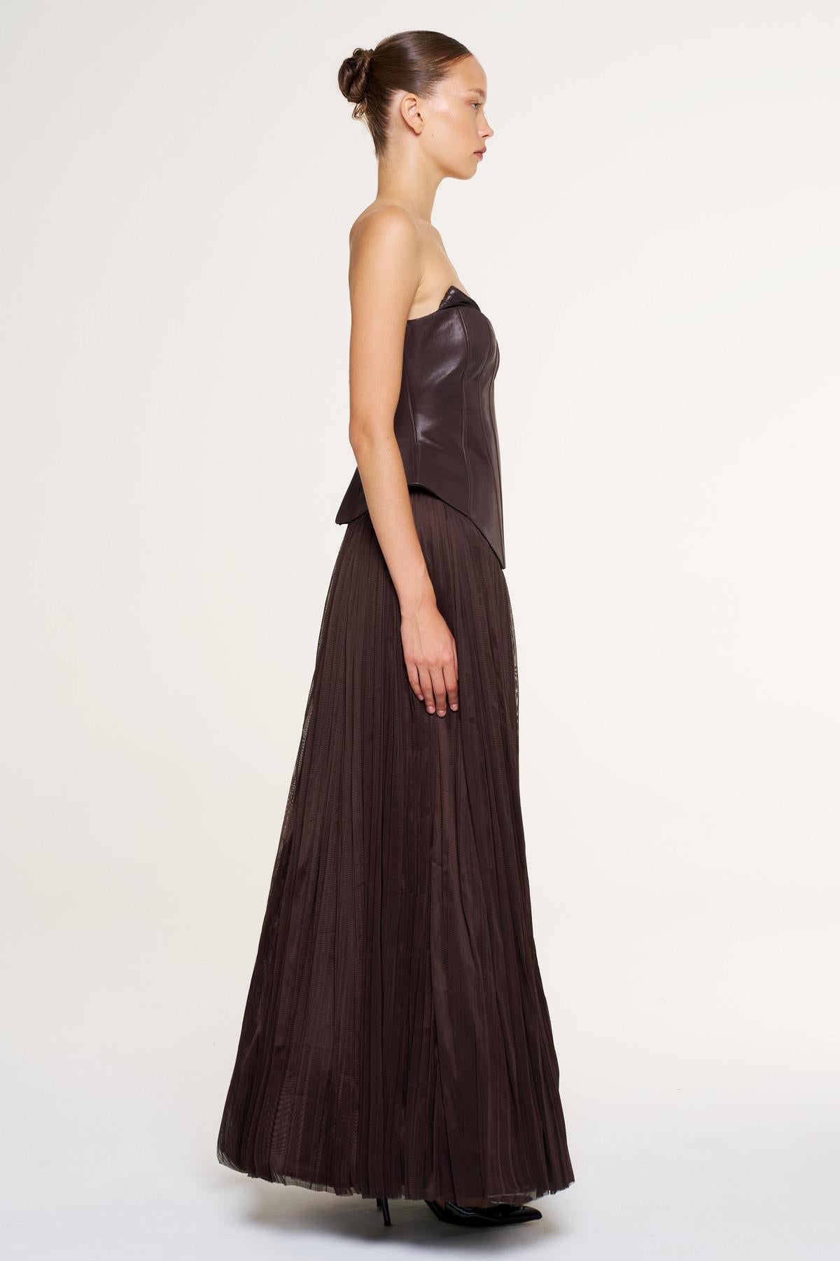 Strapless Corset Pleated Long Evening Gown Suit