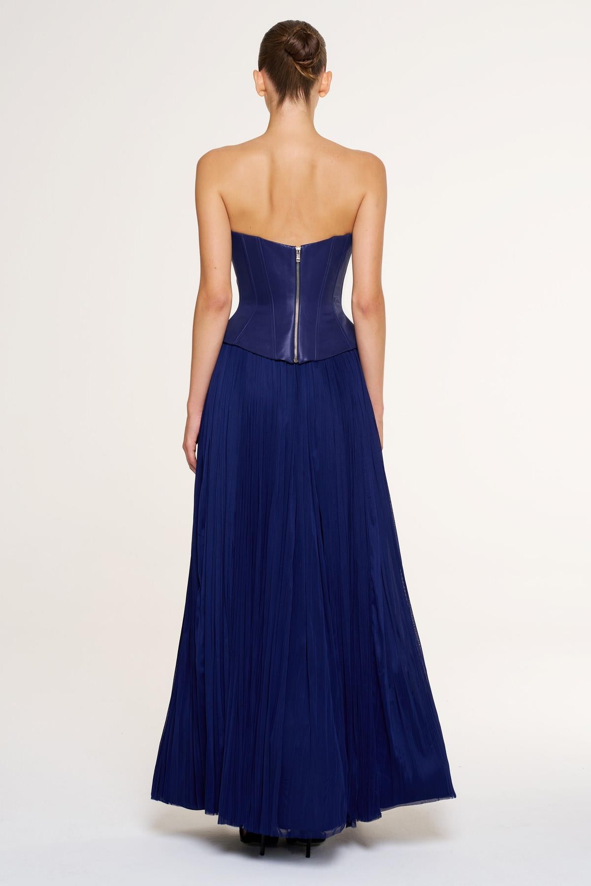 Strapless Corset Pleated Long Evening Gown Suit