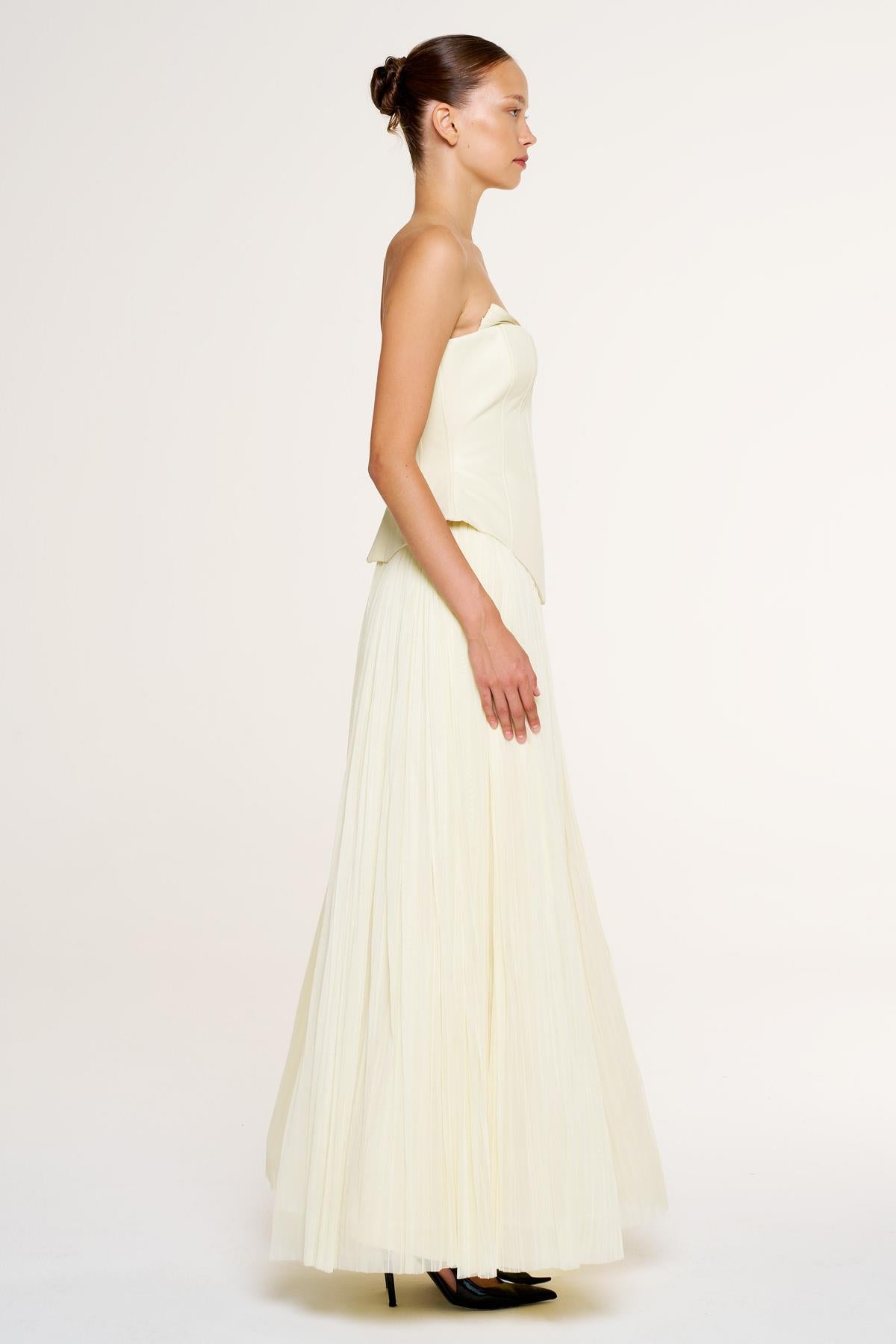 Strapless Corset Pleated Long Evening Gown Suit