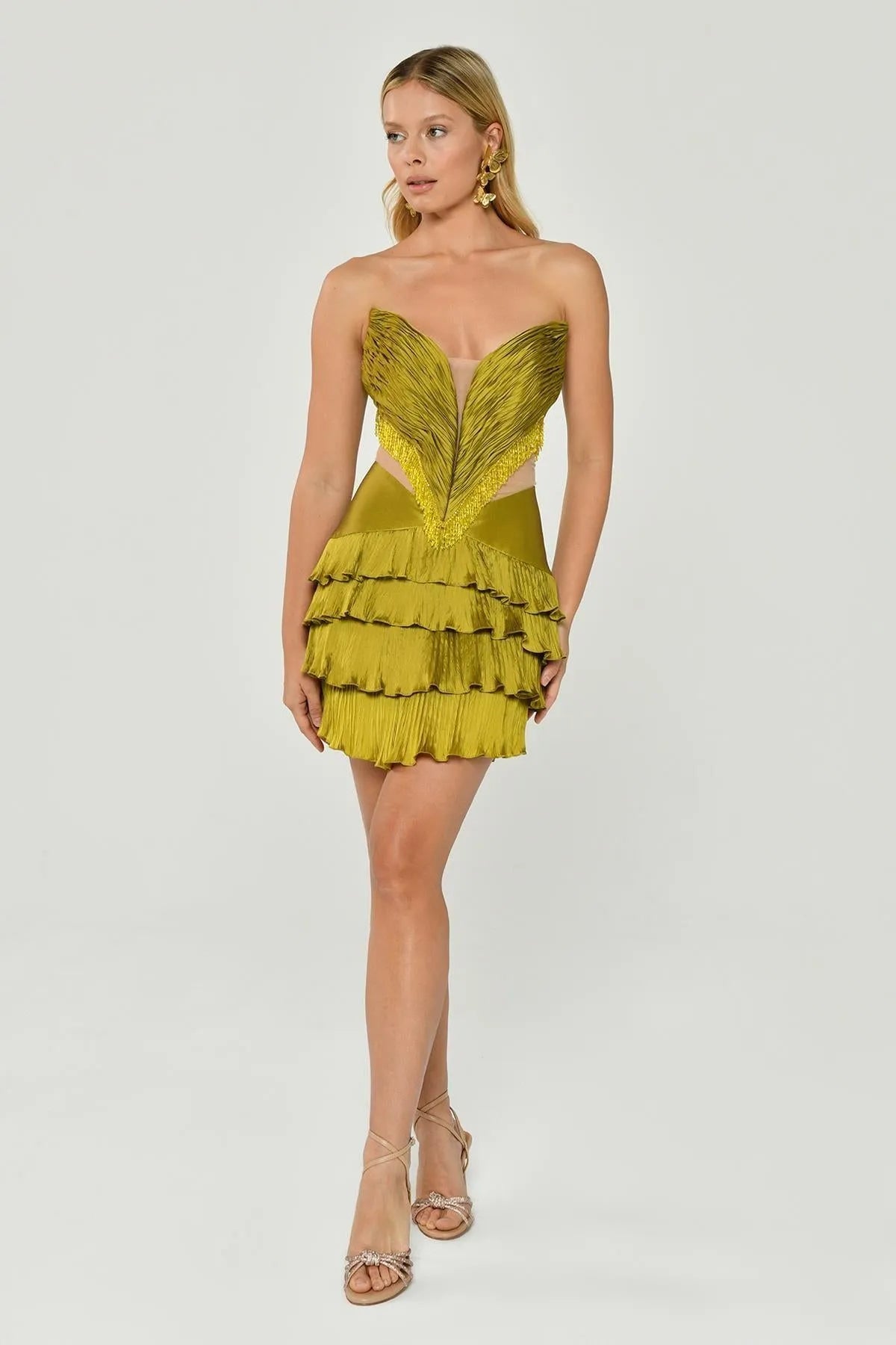Strapless Pleated Layered Mini Evening Dress