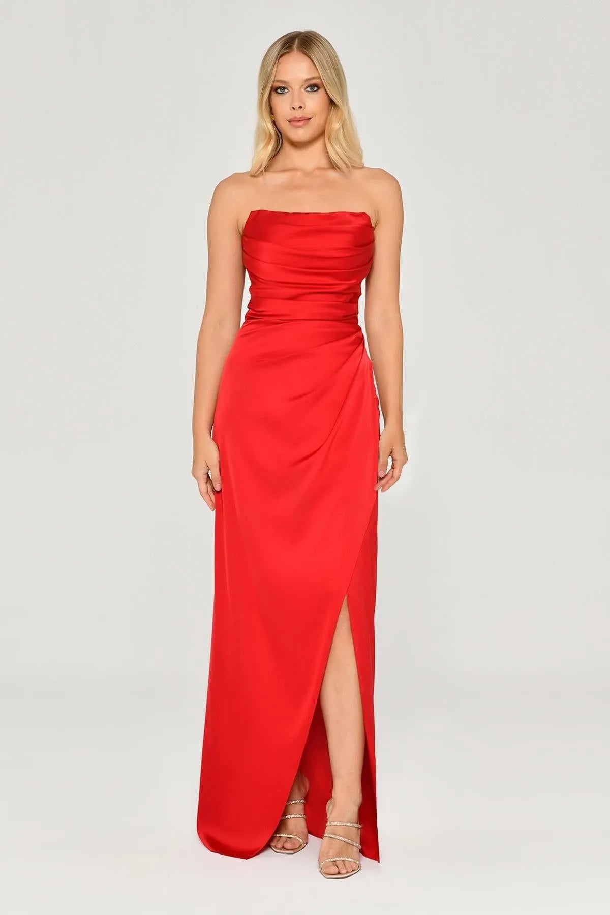Strapless Satin Long Evening Dress
