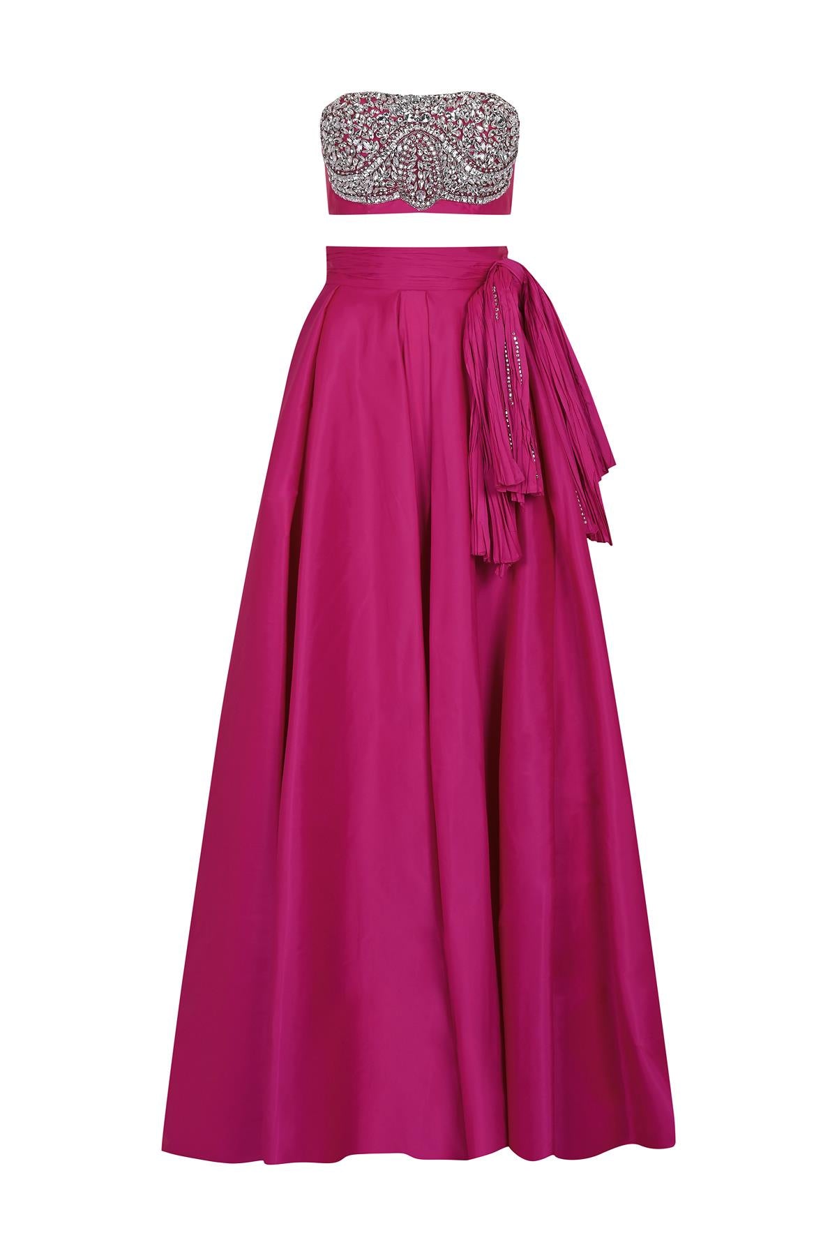 Strapless Stone Embroidered Crop High Waist Skirt Evening Dress Set