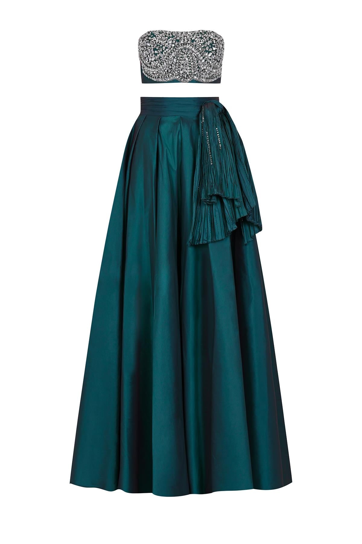 Strapless Stone Embroidered Crop High Waist Skirt Evening Dress Set