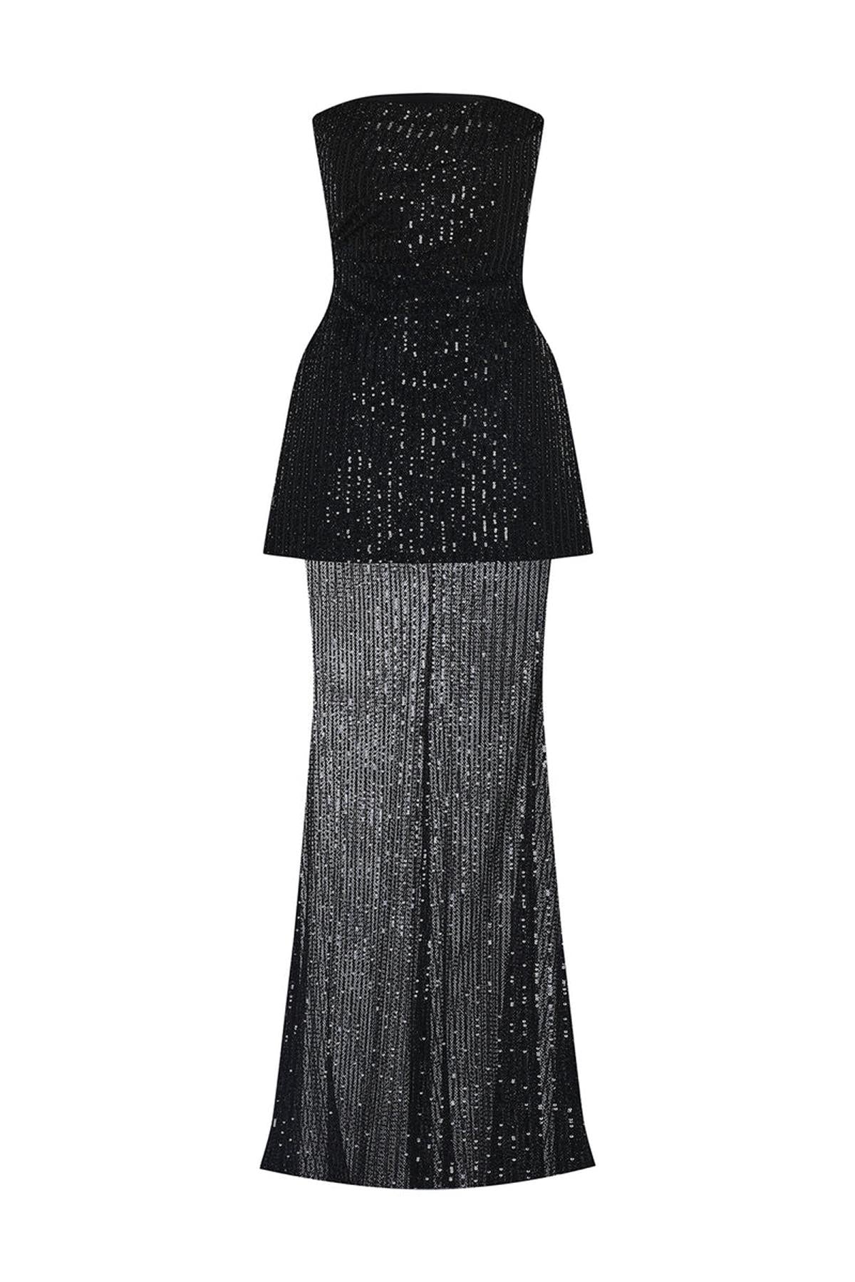 Strapless Stone Sequin Embroidered Suit Evening Dress