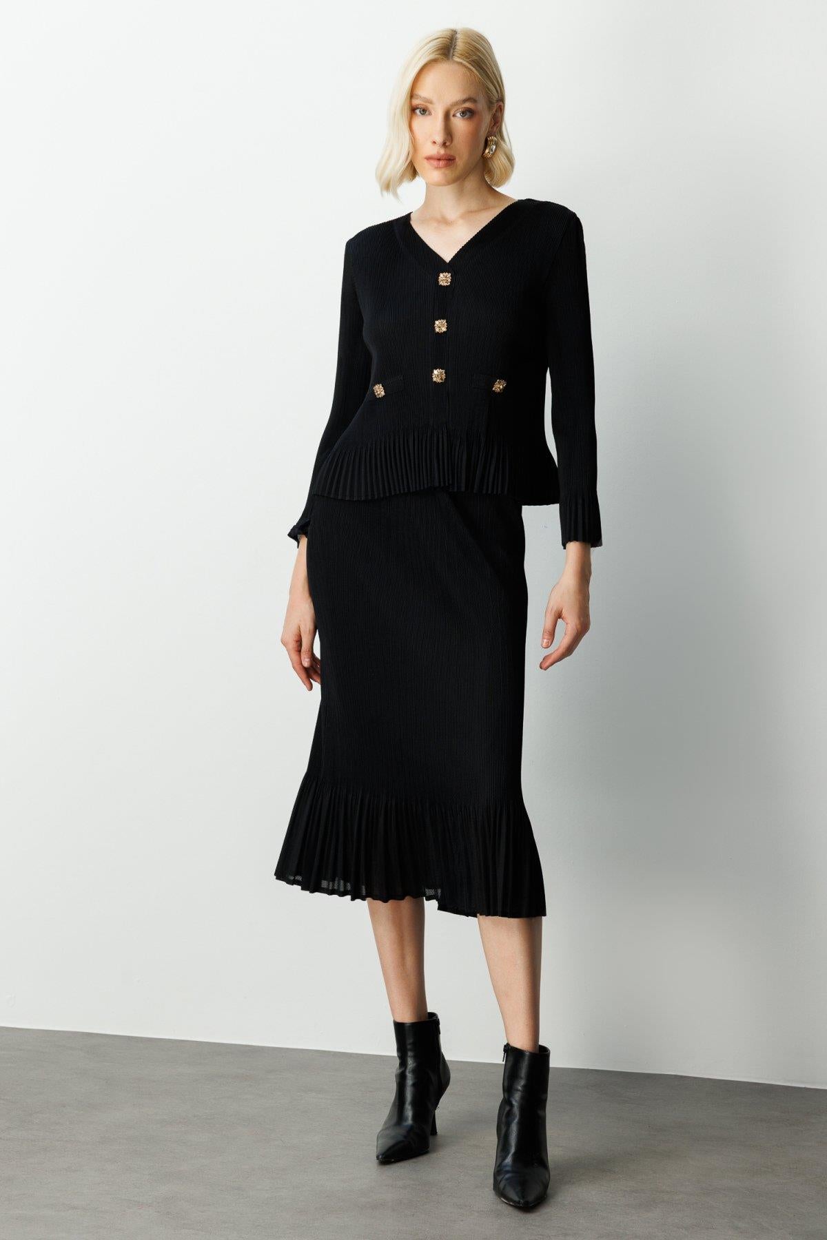 Pleated Detailed Blouse with Decorative Buttons