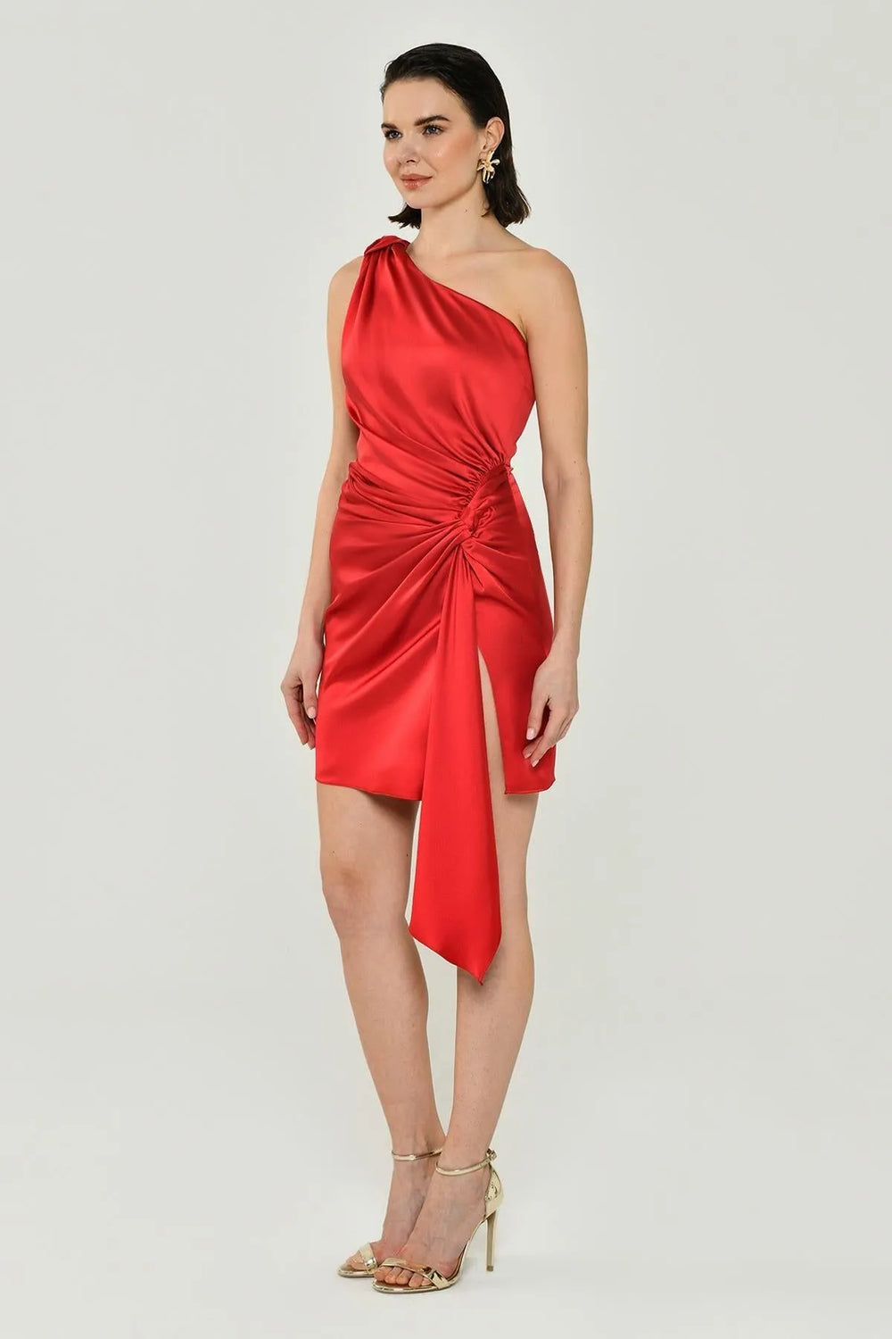 Alfabeta One Shoulder Satin Mini Evening Dress