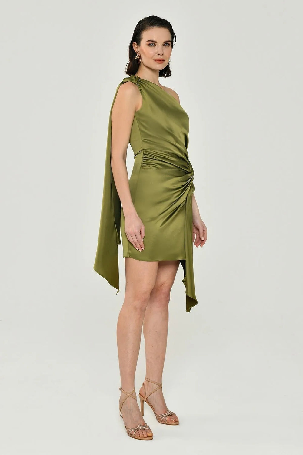 Alfabeta One Shoulder Satin Mini Evening Dress