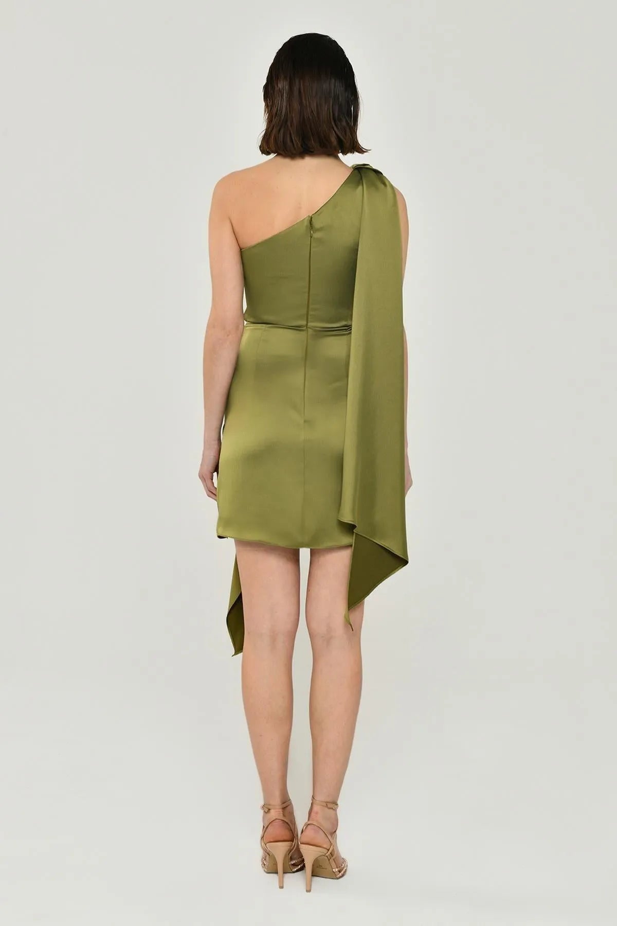 One Shoulder Satin Mini Evening Dress