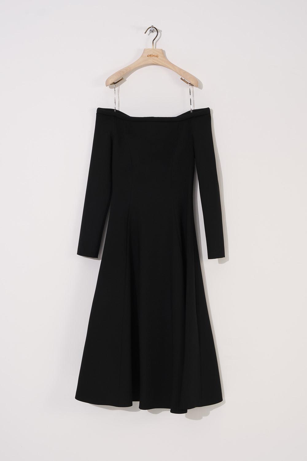 Uzun Kol Straplez Krep Elbise - Eser Giyim