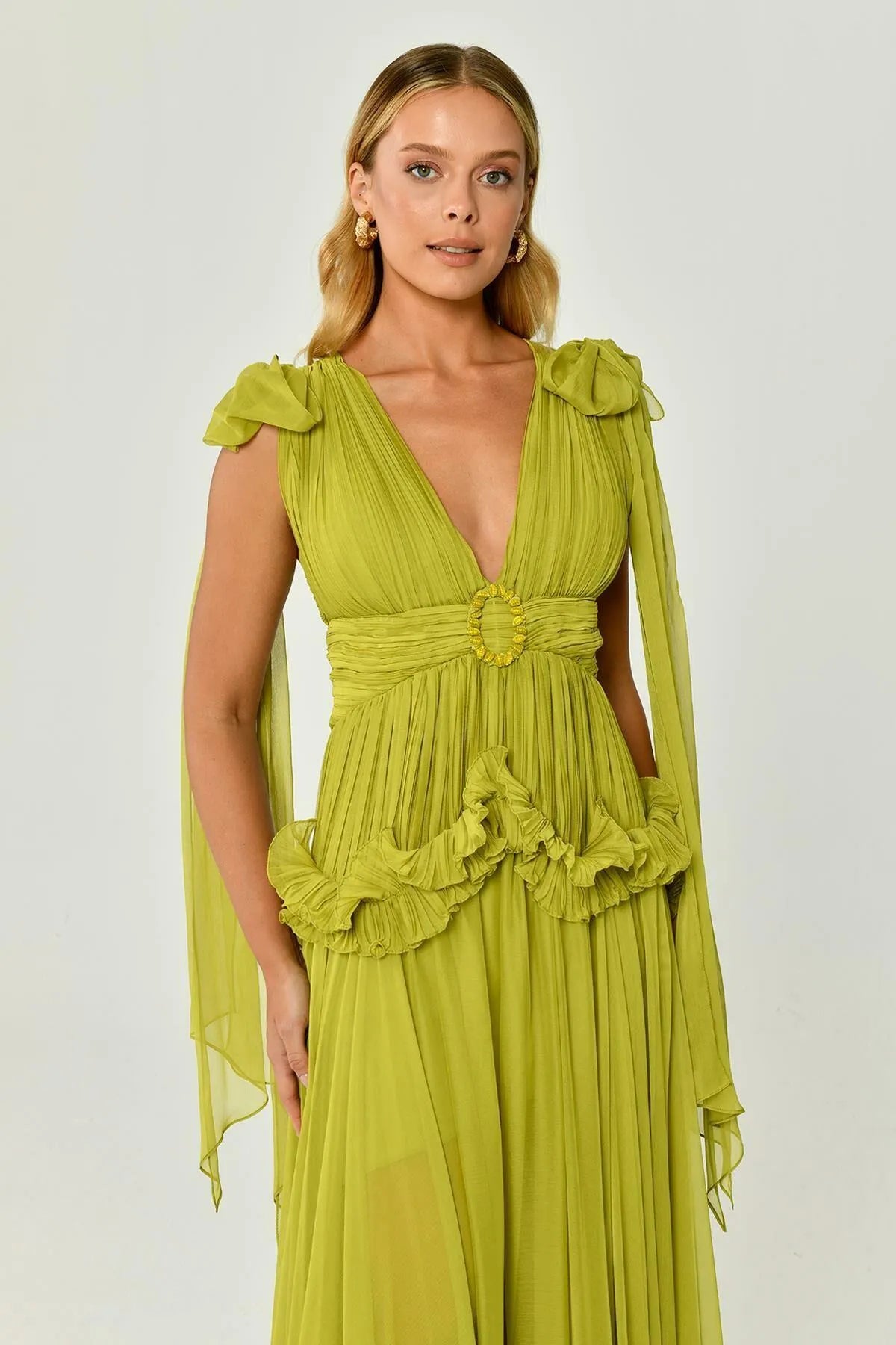 V-Neck Pleated Chiffon Long Evening Dress