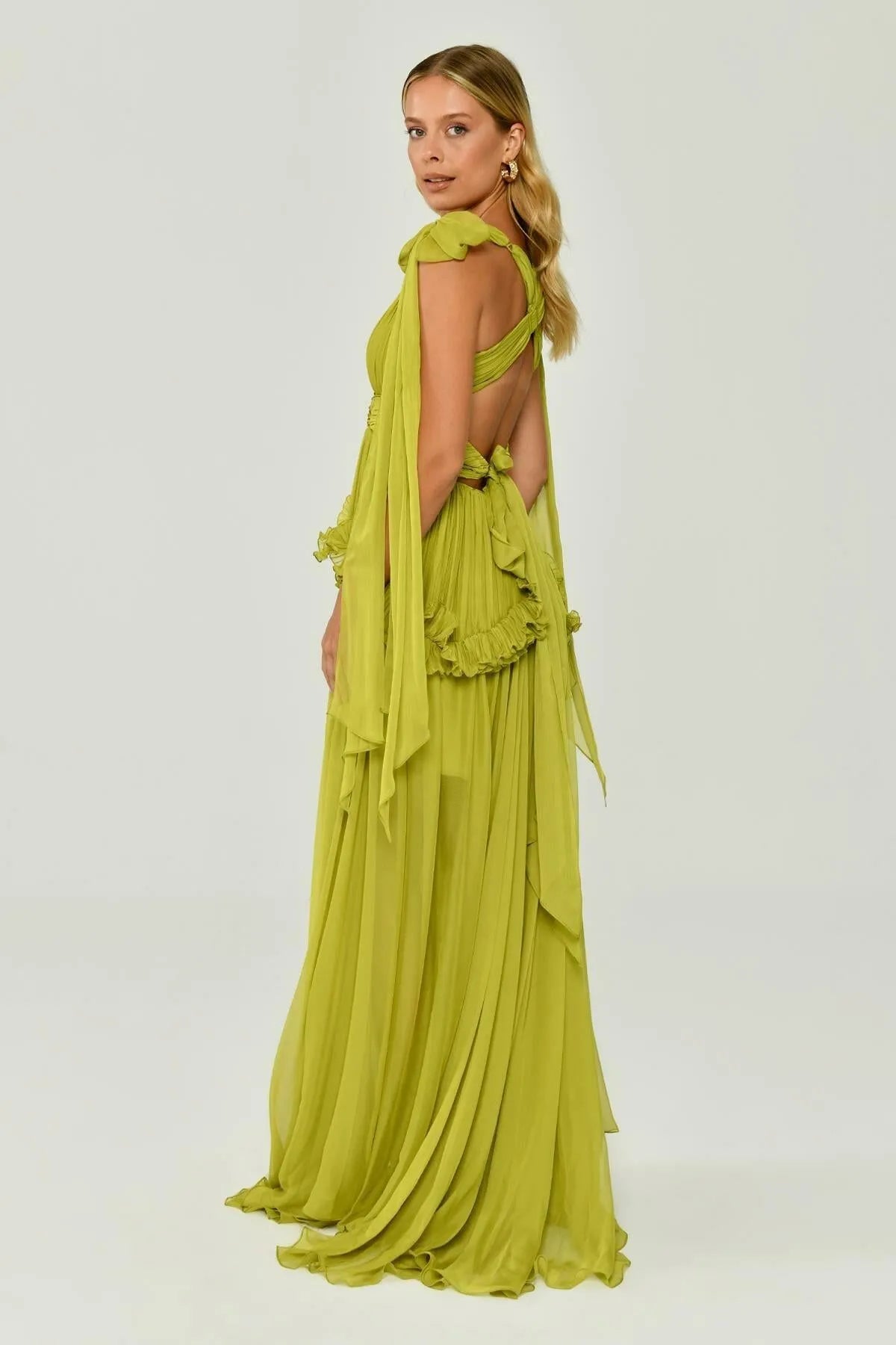 V-Neck Pleated Chiffon Long Evening Dress