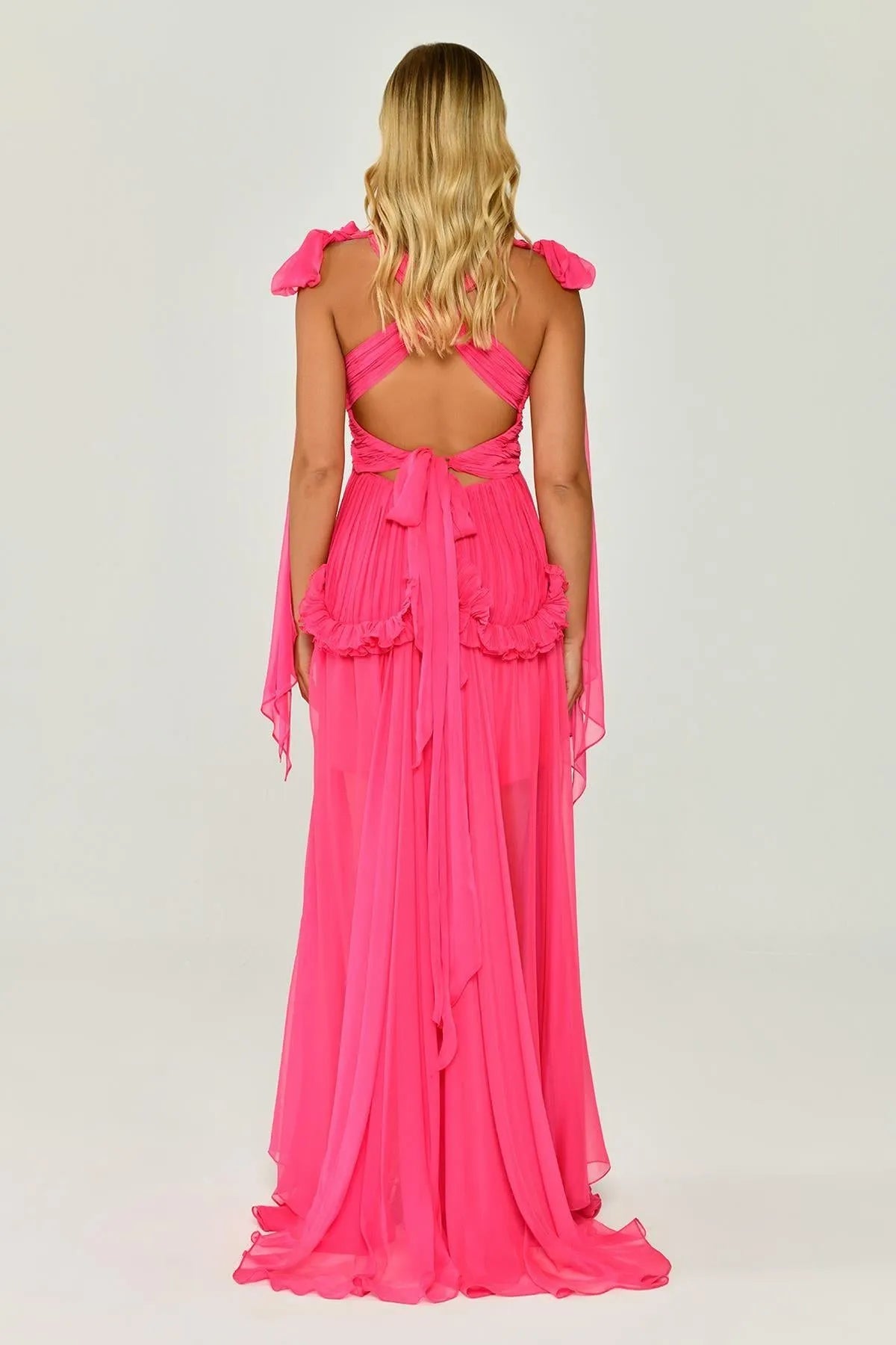 V-Neck Pleated Chiffon Long Evening Dress