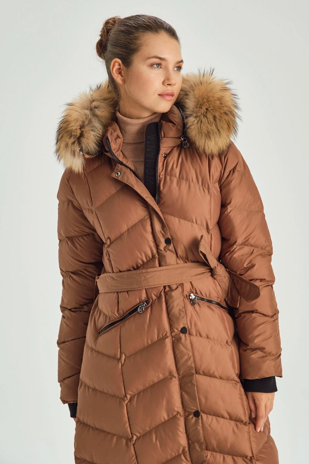 Kapüşonlu Kürklü Şişme Kadın Kaban