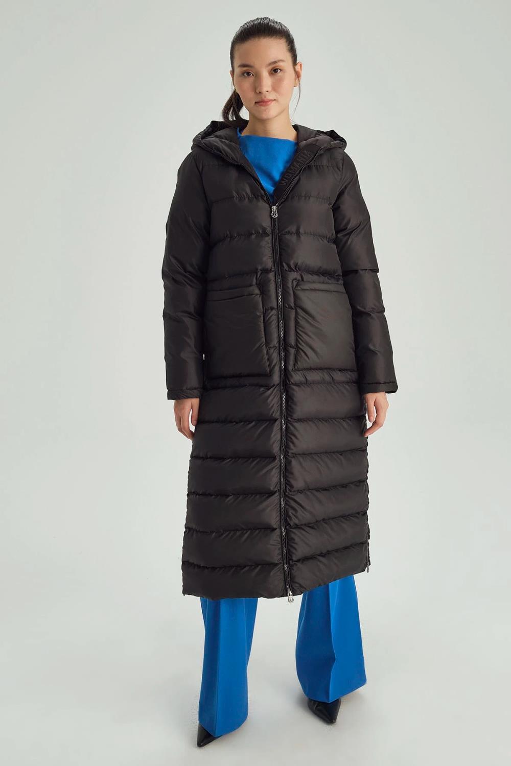 Valencia Kapüşonlu Şişme Uzun Kadın Kaban