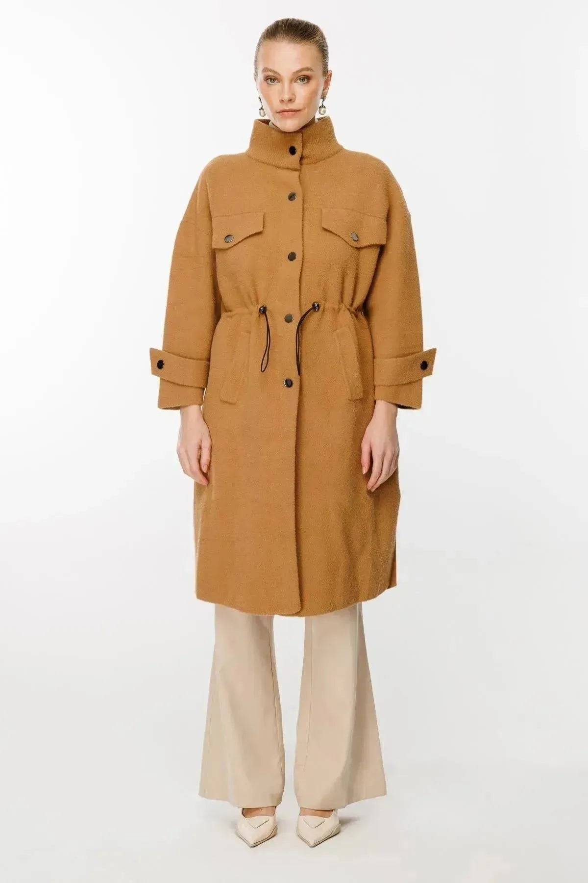 Elastic Collar and Tied Waist Coat
