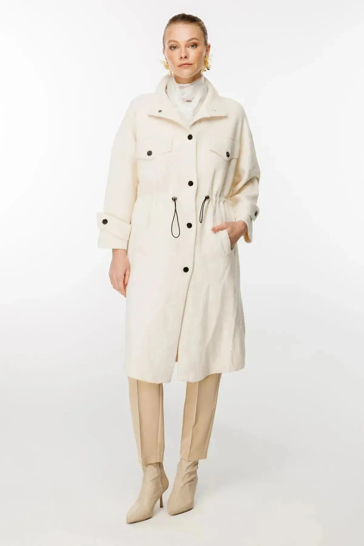 Elastic Collar and Tied Waist Coat