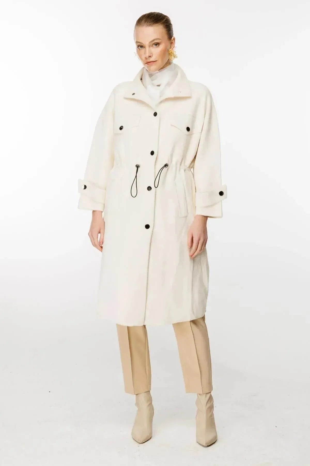 Elastic Collar and Tied Waist Coat